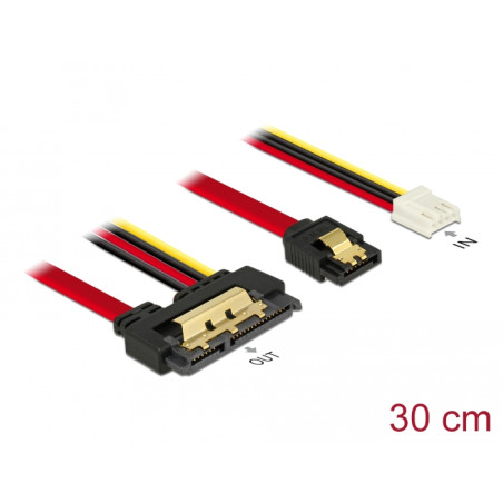 Delock Kabel SATA 6 Gb/s 7 Pin Buchse + Floppy 4 Pin Strom Buchse - SATA 22 Pin Buchse gerade Metall 30 cm