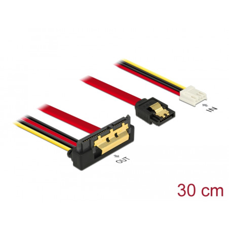 Delock Kabel SATA 6 Gb/s 7 Pin Buchse + Floppy 4 Pin Strom Buchse - SATA 22 Pin Buchse unten gewinkelt Metall 30 cm