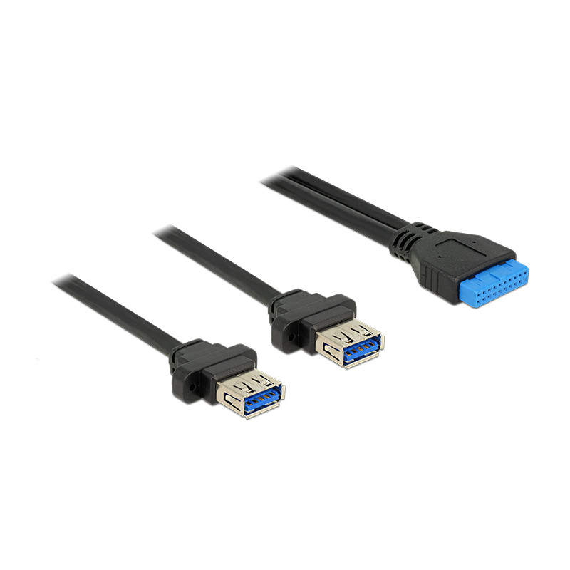 Delock Kabel USB 3.0 Pfostenbuchse 2,00 mm 19 Pin - 2 x USB 3.0 Typ-A Buchse zum Einbau 80 cm