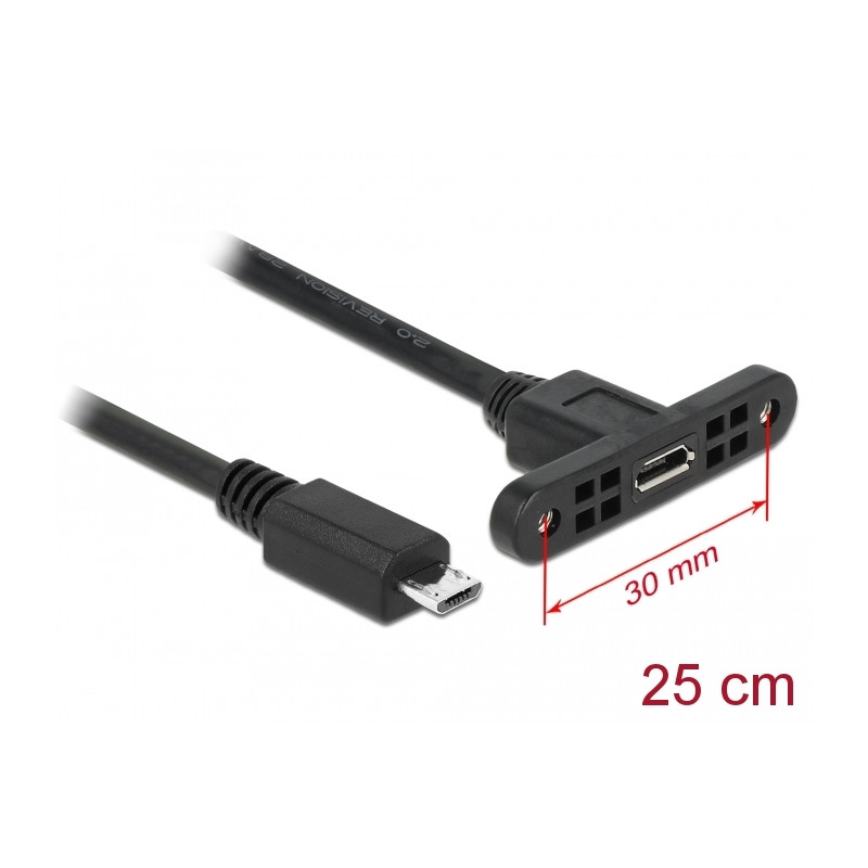 Delock Kabel USB 2.0 Micro-B Buchse zum Einbau - USB 2.0 Micro-B Stecker 25 cm