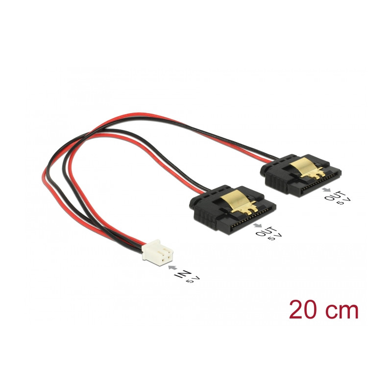 Delock Kabel Power 2 Pin Buchse - 2 x SATA 15 Pin Buchse (5 V) Metall 20 cm