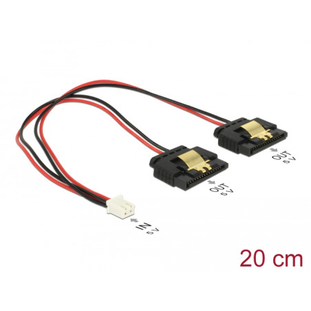 Delock Kabel Power 2 Pin Buchse - 2 x SATA 15 Pin Buchse (5 V) Metall 20 cm