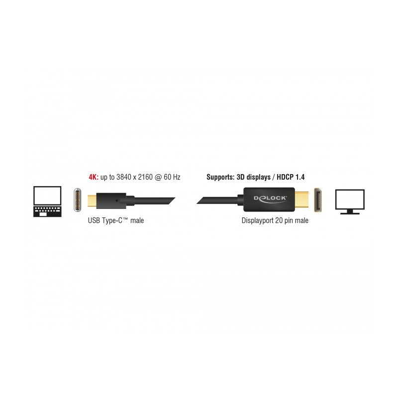 Delock Kabel USB Type-C™ Stecker - DisplayPort Stecker (DP Alt Mode) 4K 60 Hz 2 m schwarz