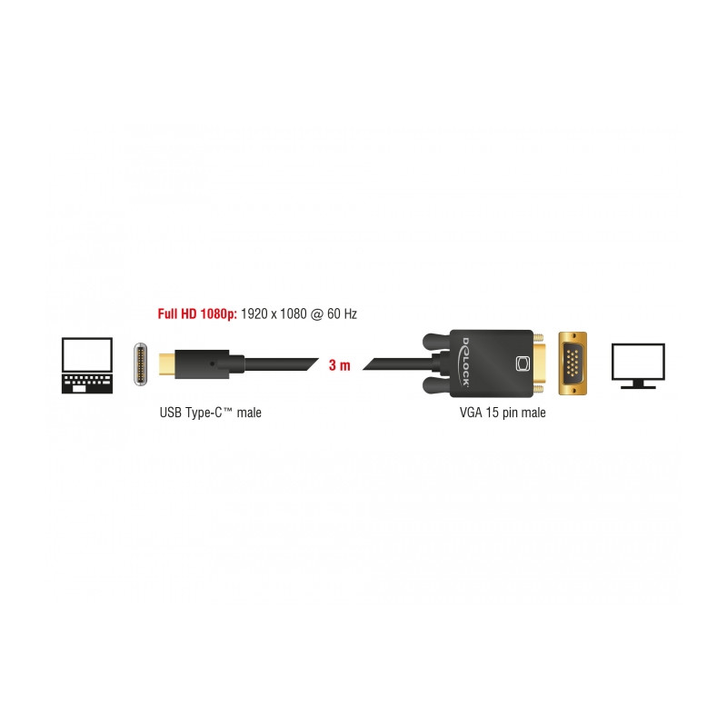 Delock Kabel USB Type-C™ Stecker - VGA Stecker (DP Alt Mode) 3 m schwarz