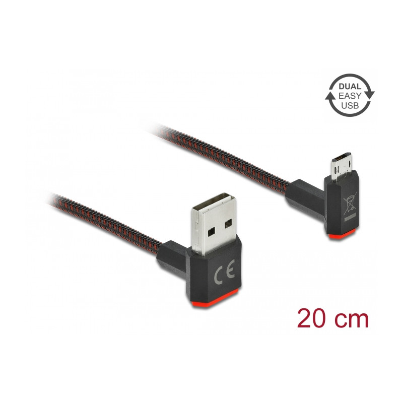 Delock EASY-USB 2.0 Kabel Typ-A Stecker zu EASY-USB Typ Micro-B Stecker gewinkelt oben / unten 0,2 m schwarz