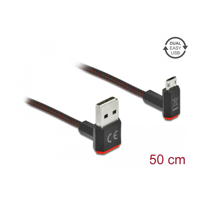 Delock EASY-USB 2.0 Kabel Typ-A Stecker zu EASY-USB Typ Micro-B Stecker gewinkelt oben / unten 0,5 m schwarz