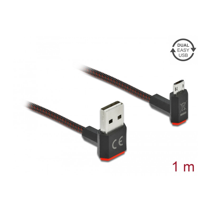 Delock EASY-USB 2.0 Kabel Typ-A Stecker zu EASY-USB Typ Micro-B Stecker gewinkelt oben / unten 1 m schwarz