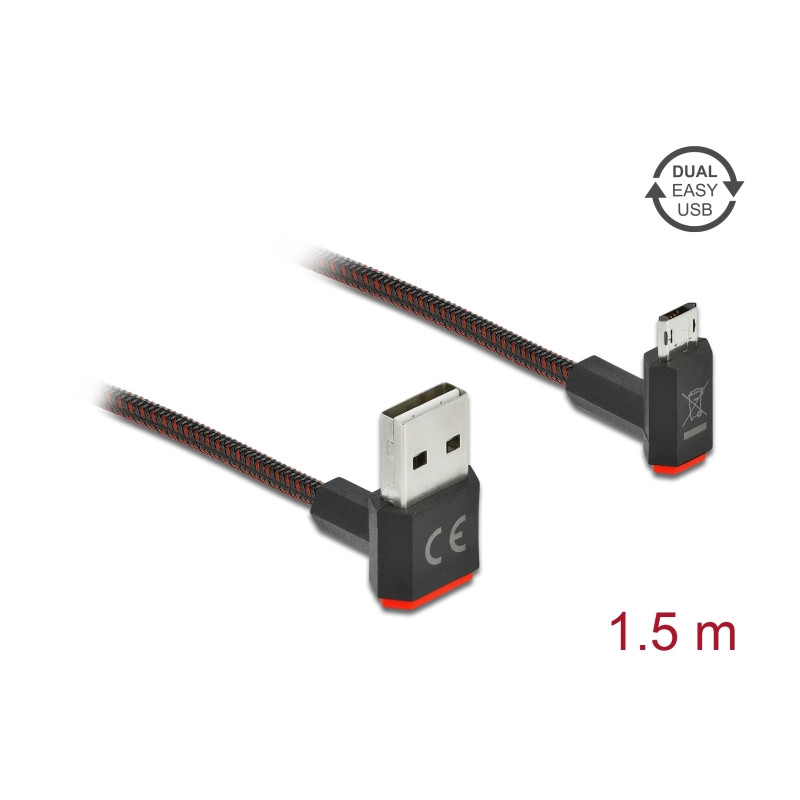 Delock EASY-USB 2.0 Kabel Typ-A Stecker zu EASY-USB Typ Micro-B Stecker gewinkelt oben / unten 1,5 m schwarz