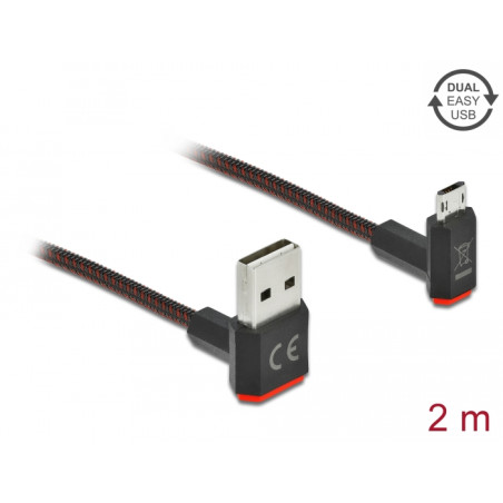 Delock EASY-USB 2.0 Kabel Typ-A Stecker zu EASY-USB Typ Micro-B Stecker gewinkelt oben / unten 2 m schwarz
