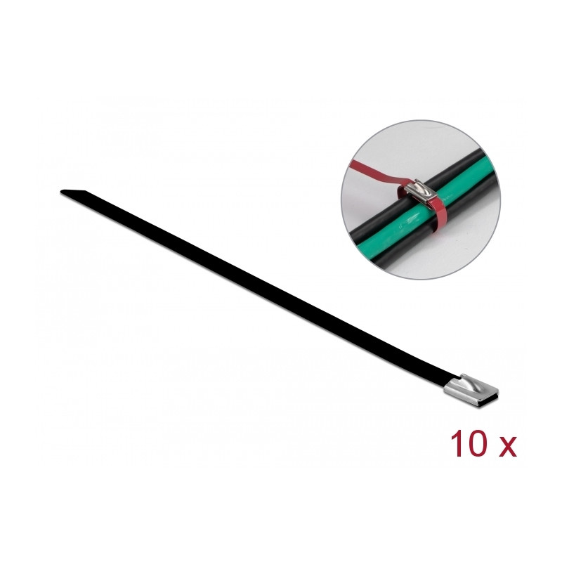 Delock Edelstahlkabelbinder L 400 x B 7,9 mm schwarz 10 Stück