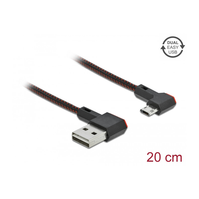 Delock EASY-USB 2.0 Kabel Typ-A Stecker zu EASY-USB Typ Micro-B Stecker gewinkelt links / rechts 0,2 m schwarz