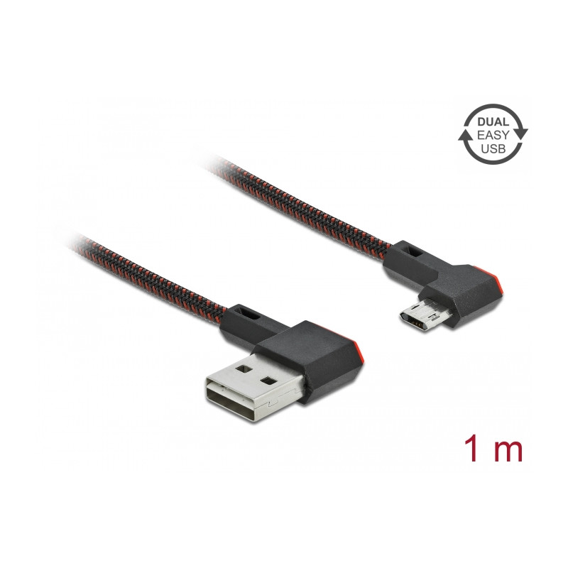 Delock EASY-USB 2.0 Kabel Typ-A Stecker zu EASY-USB Typ Micro-B Stecker gewinkelt links / rechts 1 m schwarz
