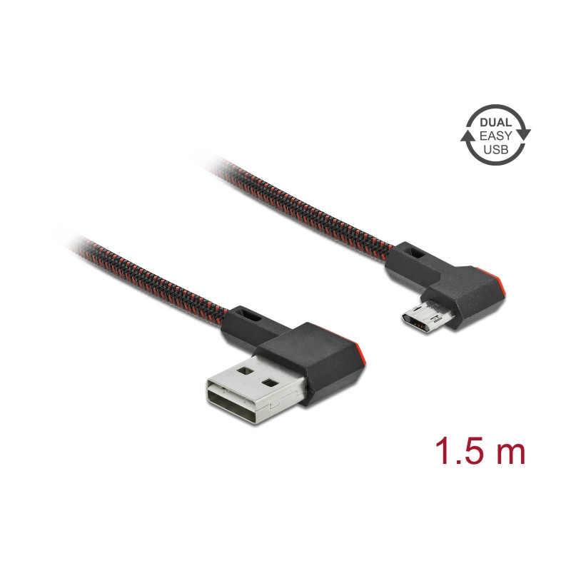 Delock EASY-USB 2.0 Kabel Typ-A Stecker zu EASY-USB Typ Micro-B Stecker gewinkelt links / rechts 1,5 m schwarz