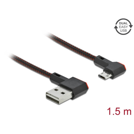 Delock EASY-USB 2.0 Kabel Typ-A Stecker zu EASY-USB Typ Micro-B Stecker gewinkelt links / rechts 1,5 m schwarz