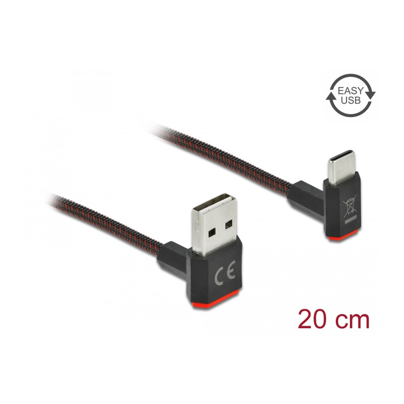 Delock EASY-USB 2.0 Kabel Typ-A Stecker zu USB Type-C™ Stecker gewinkelt oben / unten 0,2 m schwarz