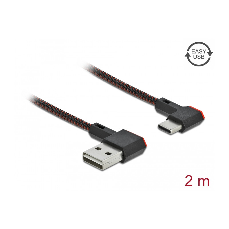 Delock EASY-USB 2.0 Kabel Typ-A Stecker zu USB Type-C™ Stecker gewinkelt links / rechts 2 m schwarz