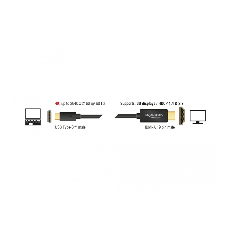 Delock Kabel USB Type-C™ Stecker - HDMI Stecker (DP Alt Mode) 4K 60 Hz 3 m schwarz