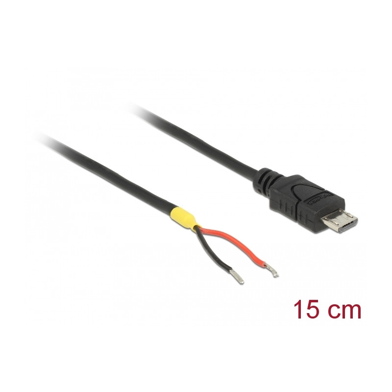 Delock Kabel USB 2.0 Micro-B Stecker - 2 x offene Kabelenden Strom 15 cm Raspberry Pi