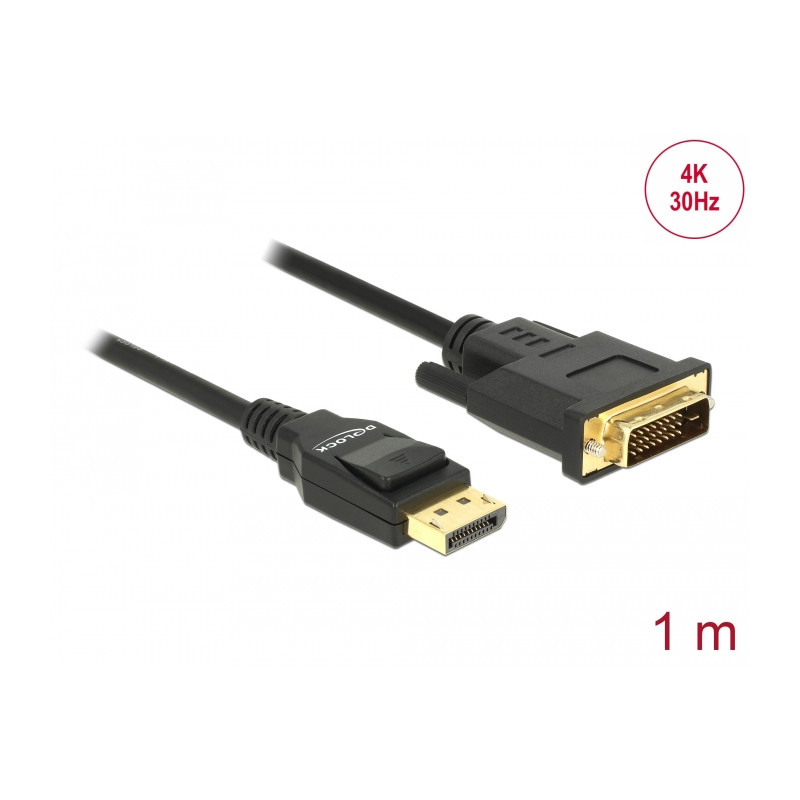 Delock Kabel DisplayPort 1.2 Stecker - DVI 24+1 Stecker Passiv 4K 30 Hz 1 m schwarz