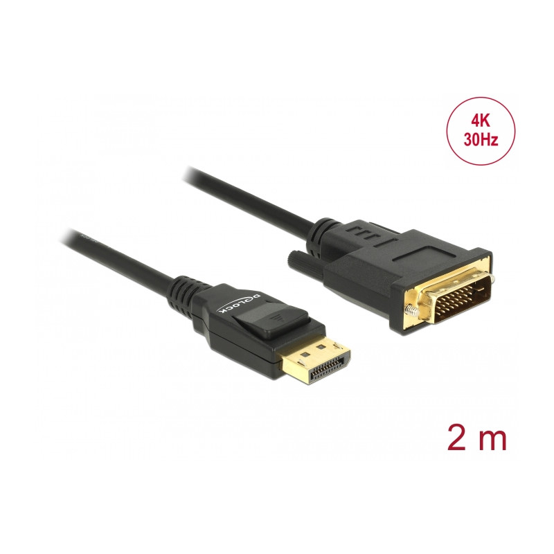 Delock Kabel DisplayPort 1.2 Stecker - DVI 24+1 Stecker Passiv 4K 30 Hz 2 m schwarz