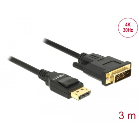 Delock Kabel DisplayPort 1.2 Stecker - DVI 24+1 Stecker Passiv 4K 30 Hz 3 m schwarz