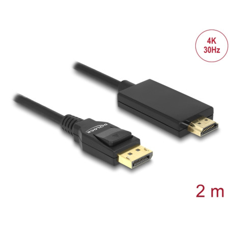 Delock Kabel DisplayPort 1.2 Stecker - High Speed HDMI-A Stecker Passiv 4K 30 Hz 2 m schwarz