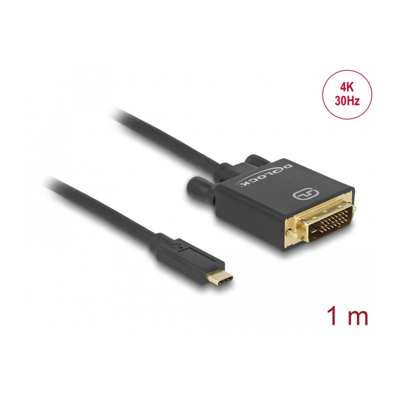 Delock Kabel USB Type-C™ Stecker - DVI 24+1 Stecker (DP Alt Mode) 4K 30 Hz 1 m schwarz