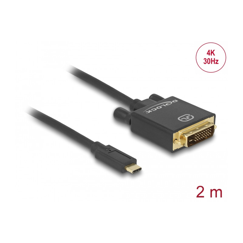 Delock Kabel USB Type-C™ Stecker - DVI 24+1 Stecker (DP Alt Mode) 4K 30 Hz 2 m schwarz