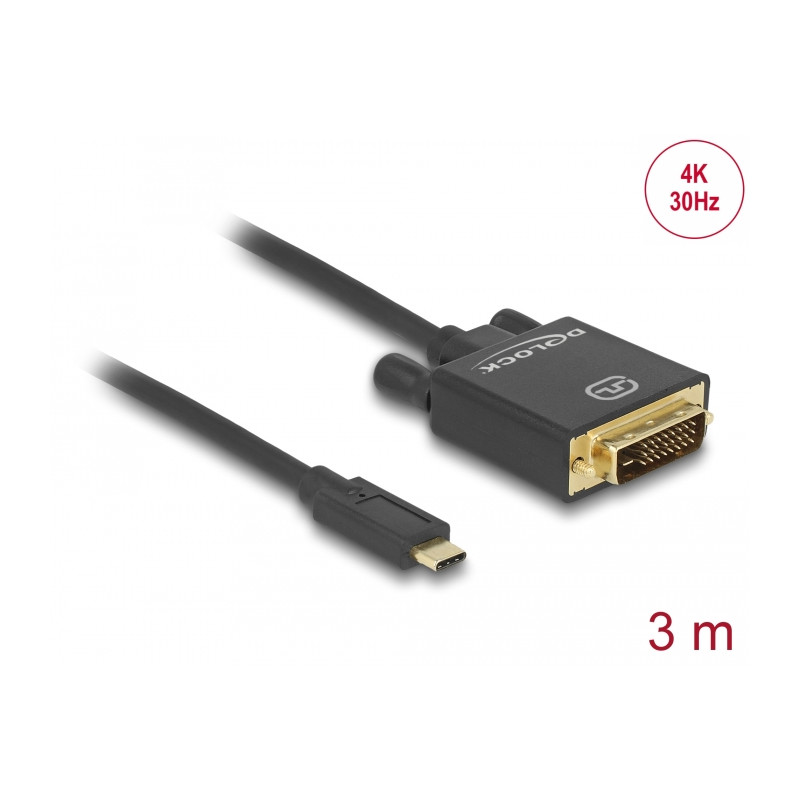 Delock Kabel USB Type-C™ Stecker - DVI 24+1 Stecker (DP Alt Mode) 4K 30 Hz 3 m schwarz