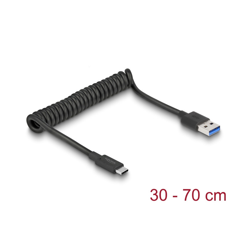 Delock USB 10 Gbps Spiralkabel Typ-A Stecker zu USB Type-C™ Stecker