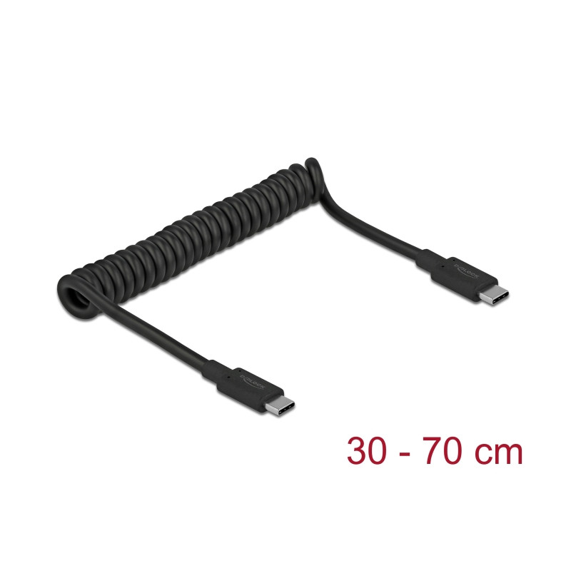 Delock USB 10 Gbps Spiralkabel USB Type-C™ Stecker zu USB Type-C™ Stecker PD 3 A E-Marker