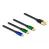 Delock USB Aufrollladekabel 3 in 1 Typ-A zu Micro USB / 2 x USB Type-C™ mit Schnellladefunktion schwarz