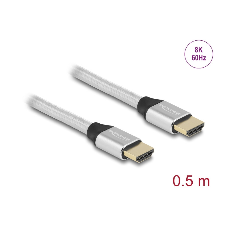 Delock Ultra High Speed HDMI Kabel 48 Gbps 8K 60 Hz silber 0,5 m zertifiziert