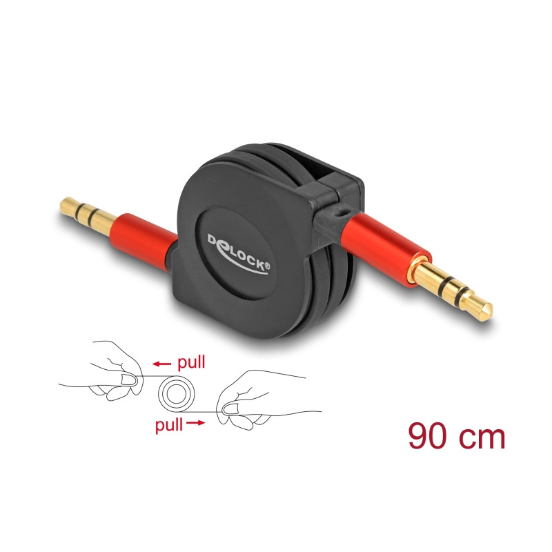 Delock Audio Aufrollkabel 3,5 mm 3 Pin Klinkenstecker zu Klinkenstecker 90 cm