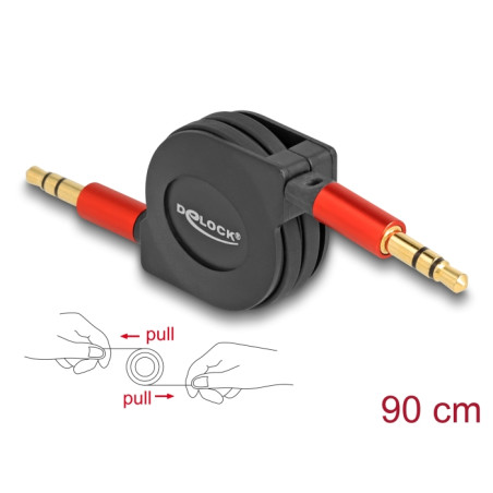 Delock Audio Aufrollkabel 3,5 mm 3 Pin Klinkenstecker zu Klinkenstecker 90 cm