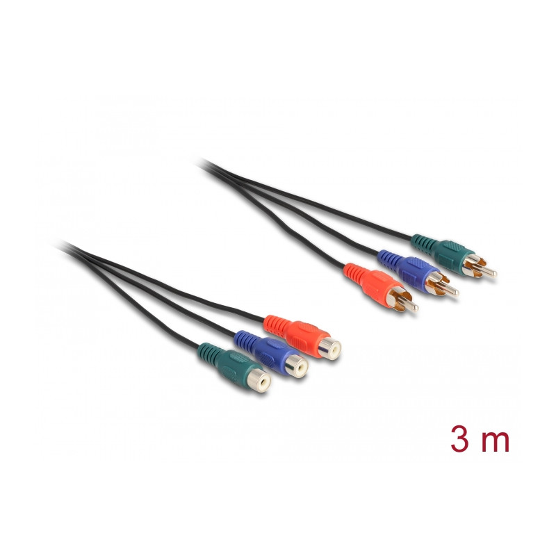 Delock Cinch RGB Verlängerungskabel 3 x Stecker zu 3 x Buchse 3 m