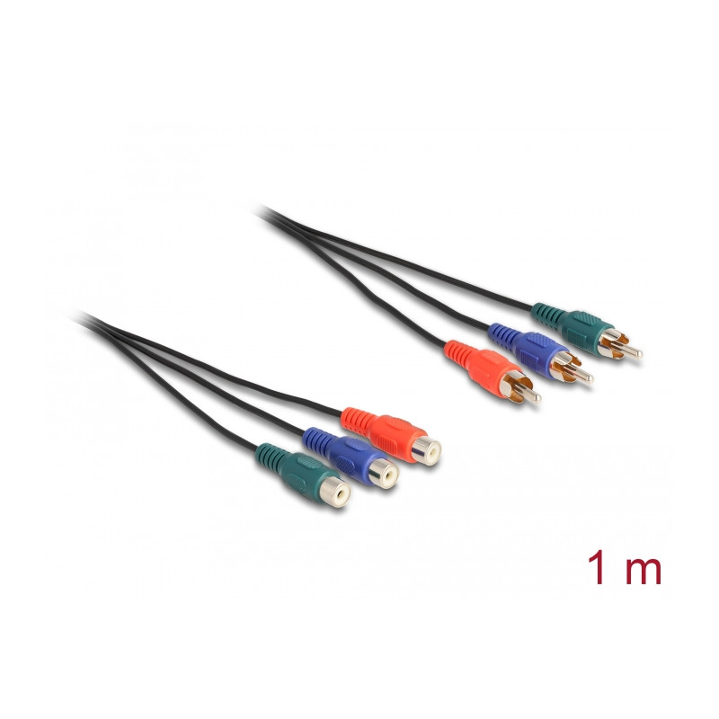 Delock Cinch RGB Verlängerungskabel 3 x Stecker zu 3 x Buchse 1 m