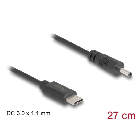 Delock USB Type-C™ Stromkabel zu DC 3,0 x 1,1 mm Stecker 27 cm