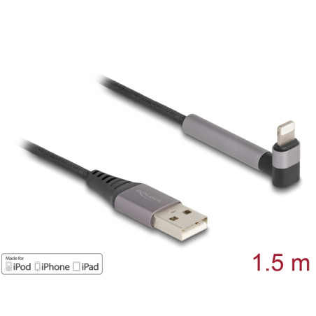 Delock Daten- und Ladekabel USB Typ-A zu Lightning™ für iPhone™, iPad™, iPod™ gewinkelt mit Ständerfunktion schwarz 1,5 m MFi