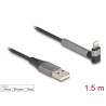 Delock Daten- und Ladekabel USB Typ-A zu Lightning™ für iPhone™, iPad™, iPod™ gewinkelt mit Ständerfunktion schwarz 1,5 m MFi