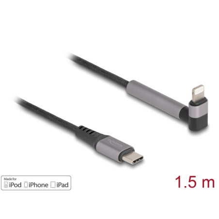Delock Daten- und Ladekabel USB Type-C™ zu Lightning™ für iPhone™, iPad™, iPod™ gewinkelt mit Ständerfunktion schwarz 1,5 m MFi