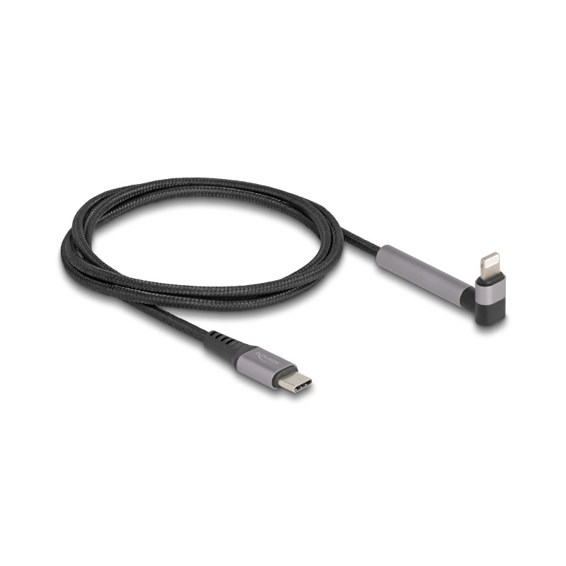 Delock Daten- und Ladekabel USB Type-C™ zu Lightning™ für iPhone™, iPad™, iPod™ gewinkelt mit Ständerfunktion schwarz 1,5 m MFi