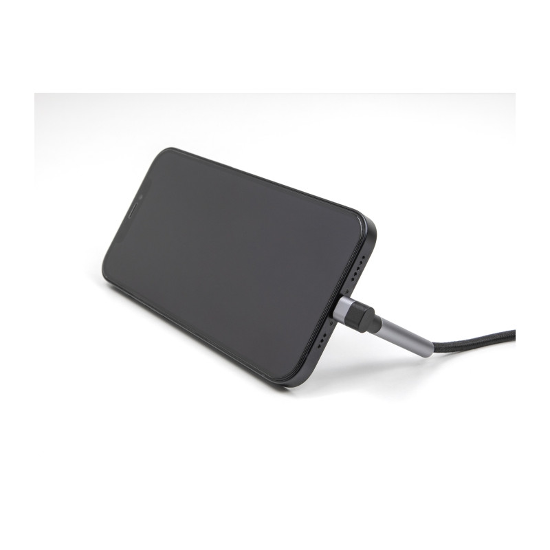 Delock Daten- und Ladekabel USB Type-C™ zu Lightning™ für iPhone™, iPad™, iPod™ gewinkelt mit Ständerfunktion schwarz 1,5 m MFi
