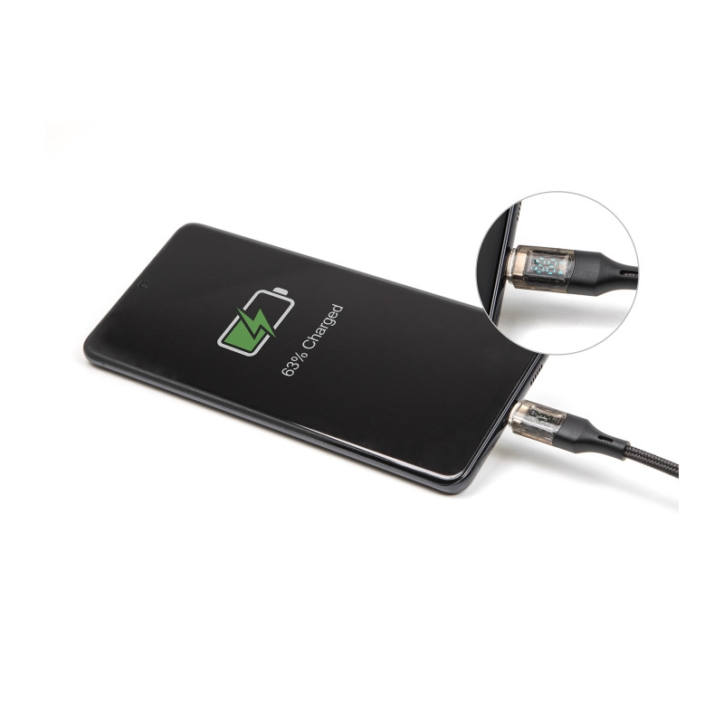 Delock USB 2.0 Daten- und Schnellladekabel USB Type-C™ Stecker zu Stecker PD 3.0 100 W mit Leistungsanzeige transparent 2 m