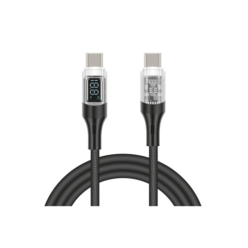 Delock USB 2.0 Daten- und Schnellladekabel USB Type-C™ Stecker zu Stecker PD 3.0 100 W mit Leistungsanzeige transparent 2 m