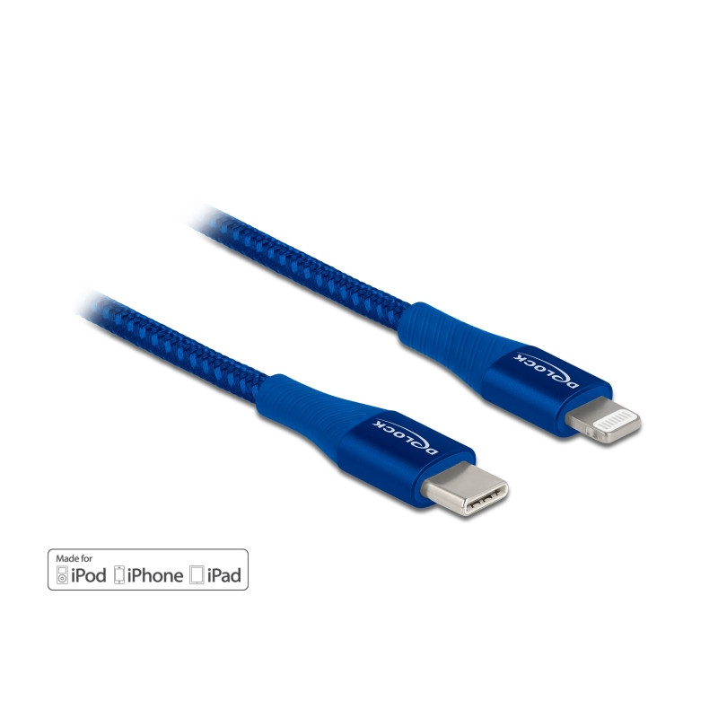 Delock Daten- und Ladekabel USB Type-C™ zu Lightning™ für iPhone™, iPad™ und iPod™ blau 2 m MFi