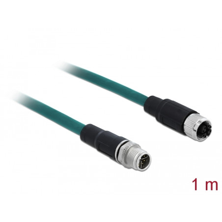 Delock Netzwerkkabel M12 X-kodiert 8 Pin Stecker zu Buchse PUR (TPU) 1 m