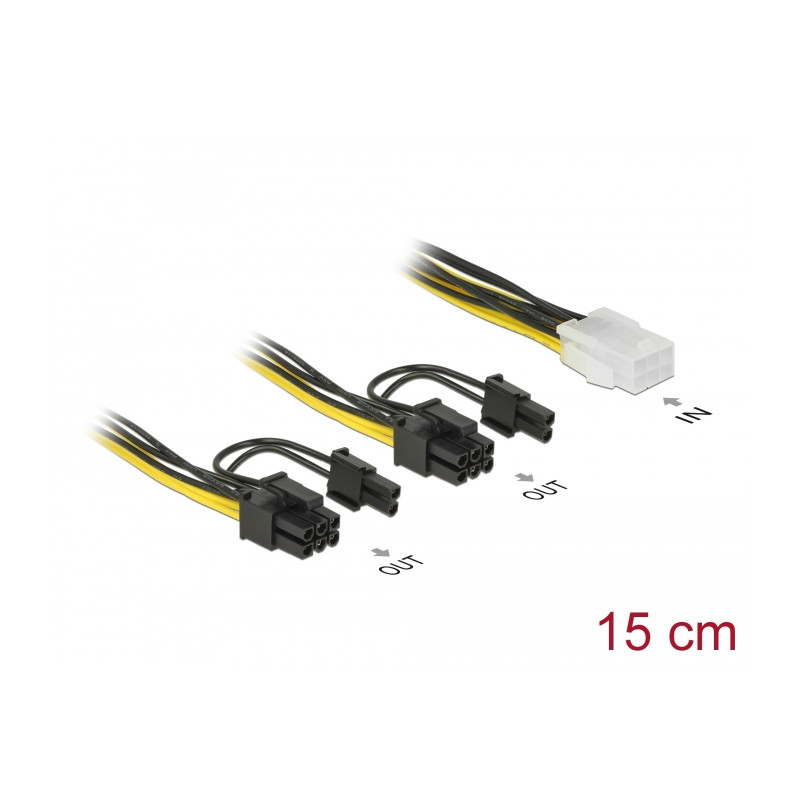 Delock PCI Express Stromkabel 6 Pin Buchse - 2 x 8 Pin Stecker 15 cm