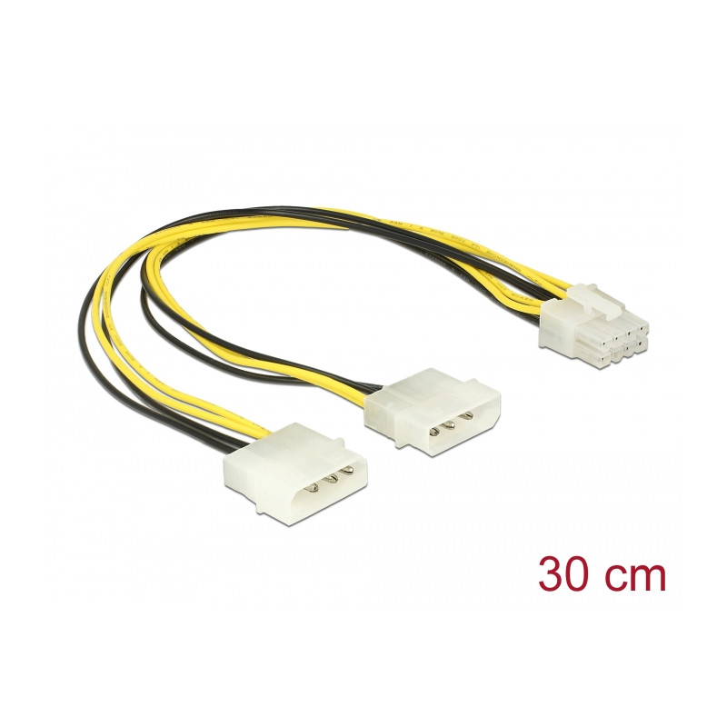 Delock Stromkabel 2 x 4 Pin Molex Stecker - 8 Pin EPS Stecker 30 cm