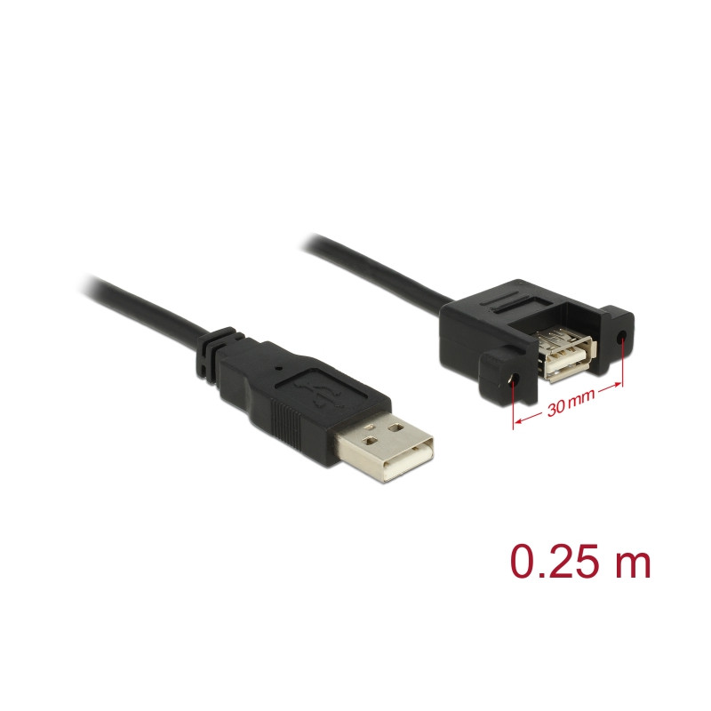 Delock Kabel USB 2.0 Typ-A Stecker - USB 2.0 Typ-A Buchse zum Einbau 0,25 m